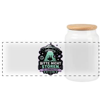 Bitte nicht stören – Alien Edition - Panorama Keksdose mit Holzdeckel - Weiß - Vorne