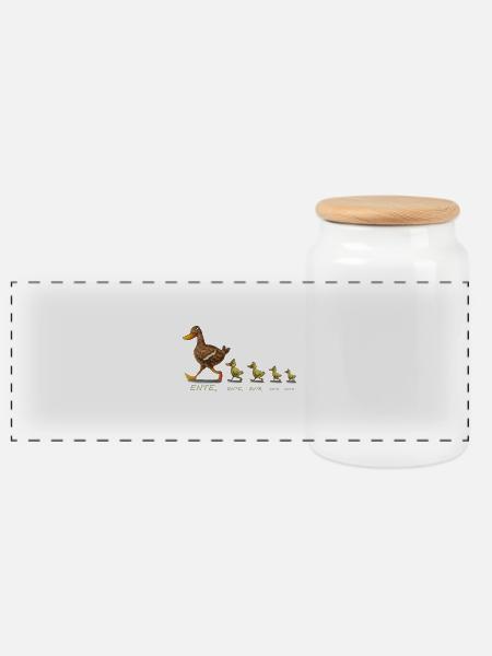 Ente - Panorama Keksdose mit Holzdeckel - Weiß