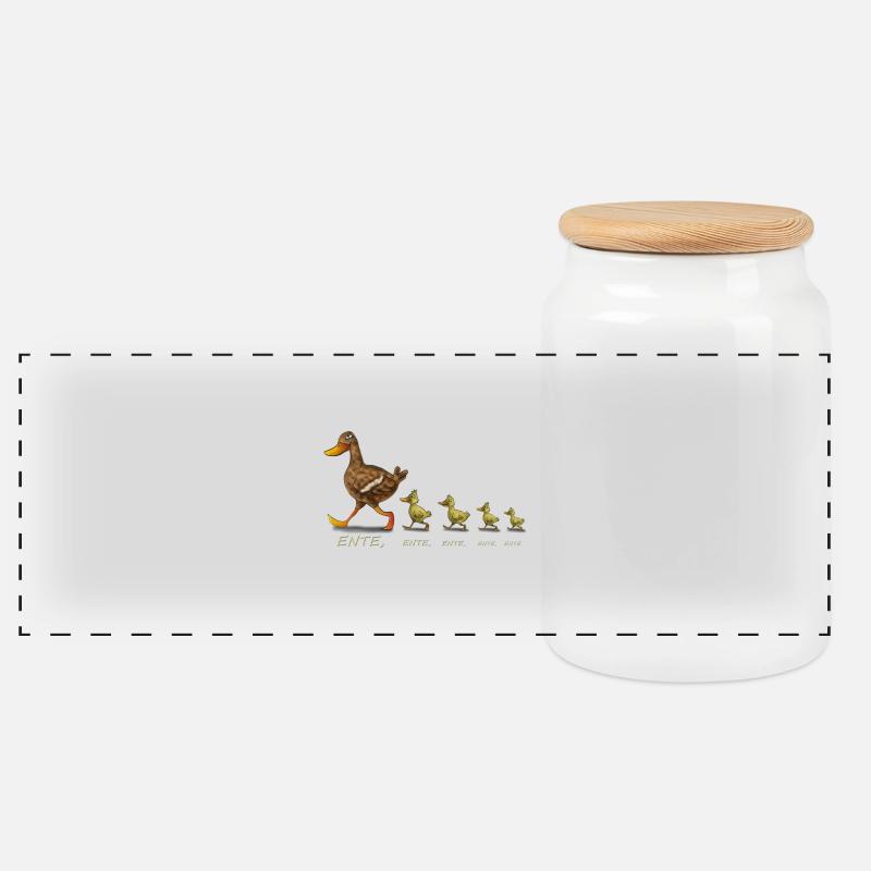 Ente - Panorama Keksdose mit Holzdeckel - Weiß