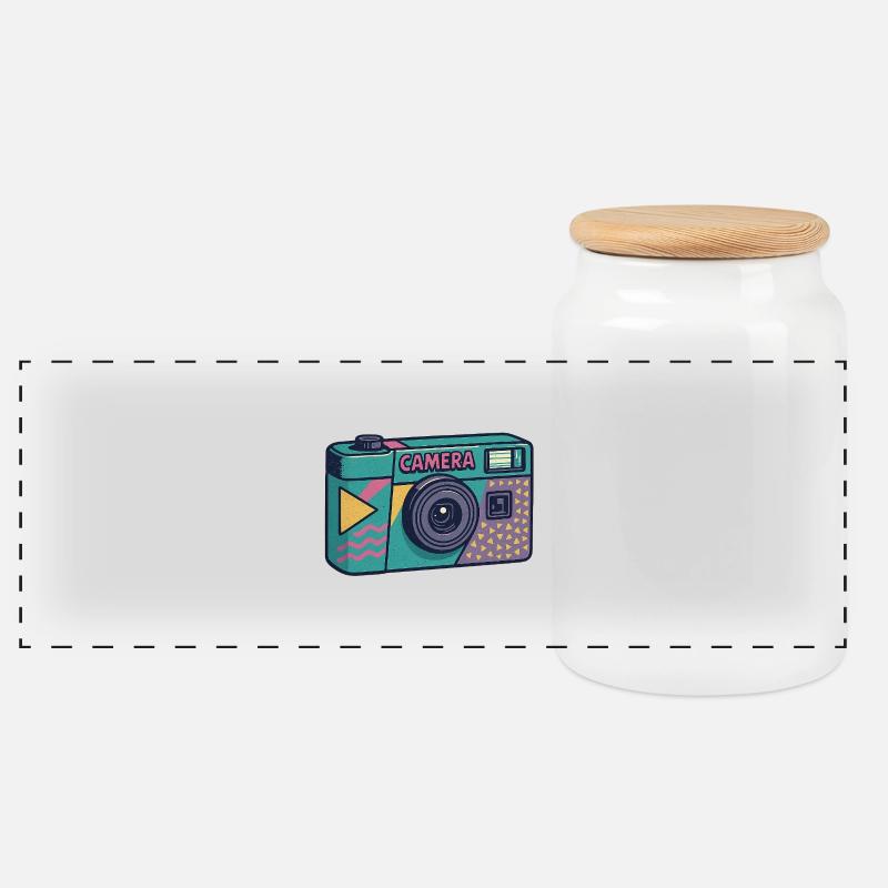 Millennial Retro Kamera - Panorama Keksdose mit Holzdeckel - Weiß