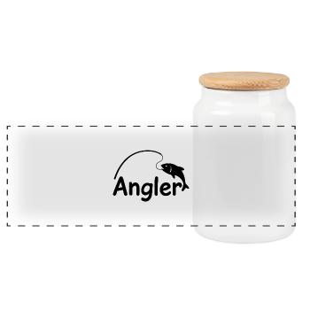 Angler mit Angel - Panorama Keksdose mit Holzdeckel - Weiß - Vorne