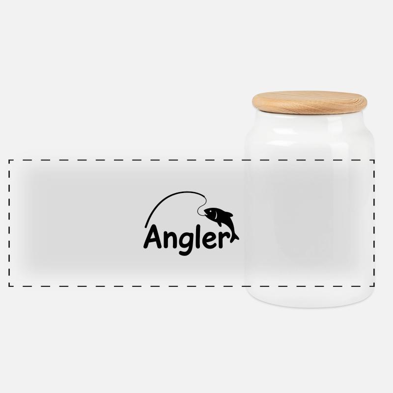 Angler mit Angel - Panorama Keksdose mit Holzdeckel - Weiß