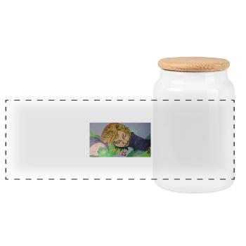 Fille rêveuse - Boîte à biscuits avec couvercle en bois - blanc - Devant