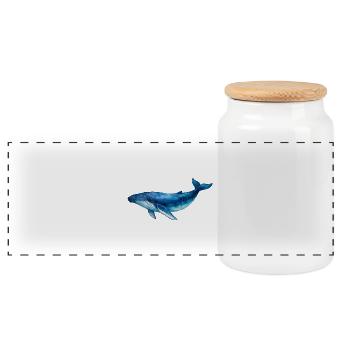 Blue Water Whale Watercolor - Panoramic Cookie Jar with Wooden Lid - white - Front