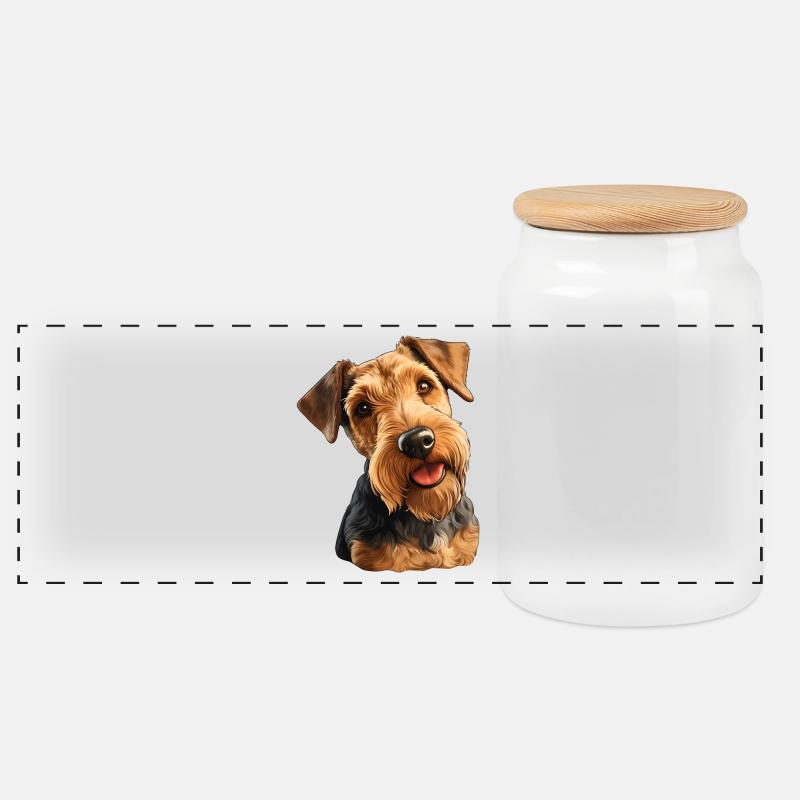 Welsh Terrier - Panoramic Cookie Jar with Wooden Lid - white