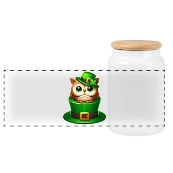 Mignon hibou de la Saint-Patrick avec chapeau haut de forme - Boîte à biscuits avec couvercle en bois - blanc - Devant
