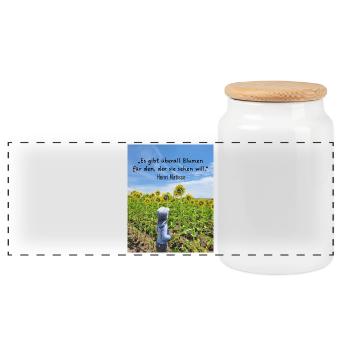Überall Blumen 2 - Panorama Keksdose mit Holzdeckel - Weiß - Vorne