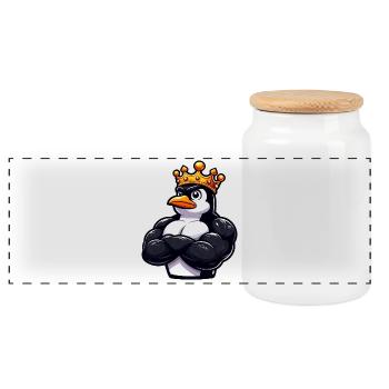 Muscular Penguin King Fitness Workout - Panoramic Cookie Jar with Wooden Lid - white - Front