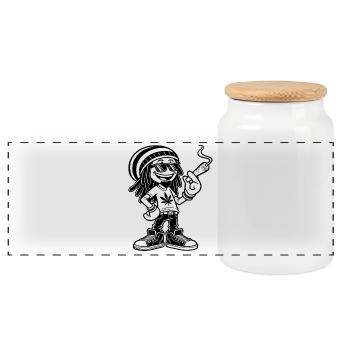 Dreadlock Smoker - Stoned man - High & Happy - Panorama Keksdose mit Holzdeckel - Weiß - Vorne