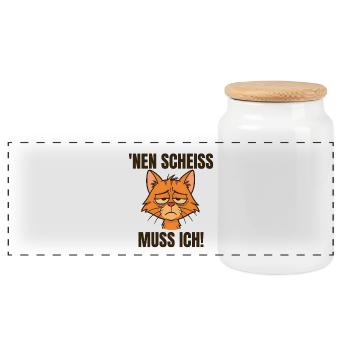 Drôle de chat avec un dicton effronté 'a shit - Boîte à biscuits avec couvercle en bois - blanc - Devant
