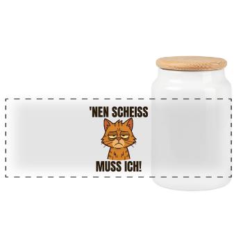 Lustige Katze mit frechem Spruch - Panorama Keksdose mit Holzdeckel - Weiß - Vorne