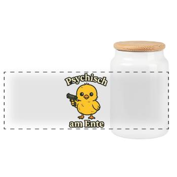 Psychically at the End Funny Duck Saying - Panoramic Cookie Jar with Wooden Lid - white - Front