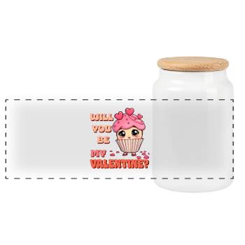 Valentine's Heart Cupcake - Be My Valentine - Panoramic Cookie Jar with Wooden Lid - white - Front
