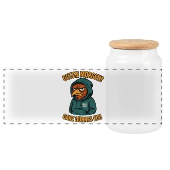 Early Bird Very Thin Office Saying - Panoramic Cookie Jar with Wooden Lid - white - Front