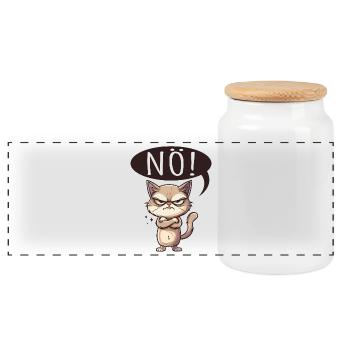 Cool Cat Nope funny saying grumpy - Panoramic Cookie Jar with Wooden Lid - white - Front