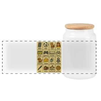 Dutch Word Grid Learning Card - Panoramic Cookie Jar with Wooden Lid - white - Front