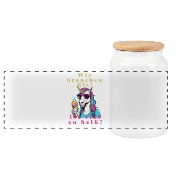 Einhorn Eis vs. Hitze - Panoramic Cookie Jar with Wooden Lid - white - Front