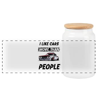 I like cars more than People. - Panoramic Cookie Jar with Wooden Lid - white - Front