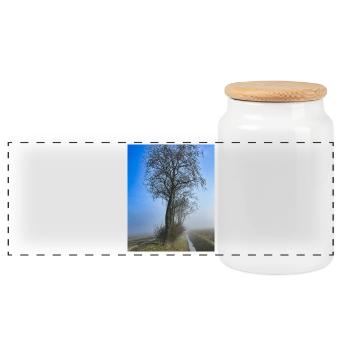 Arbre solitaire dans la brume du matin - Boîte à biscuits avec couvercle en bois - blanc - Devant