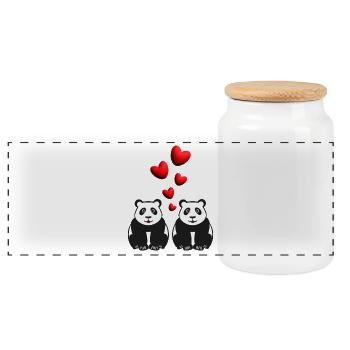 Panda Liebe mit vielen Herzen. - Panorama Keksdose mit Holzdeckel - Weiß - Vorne