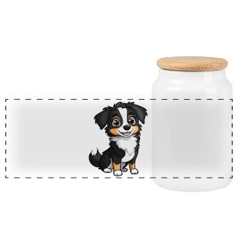 Australian Shepherd Dog Cute - Panoramic Cookie Jar with Wooden Lid - white - Front
