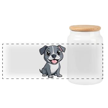 American Staffordshire Terrier Dog Cute - Panoramic Cookie Jar with Wooden Lid - white - Front
