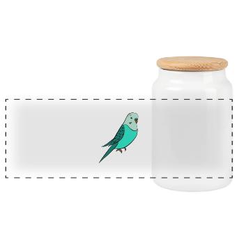 Budgie turquoise - Panoramic Cookie Jar with Wooden Lid - white - Front