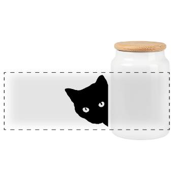 Silhouette de chat - Boîte à biscuits avec couvercle en bois - blanc - Devant