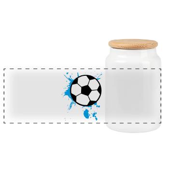 Fußball Splash 3c - Panorama Keksdose mit Holzdeckel - Weiß - Vorne
