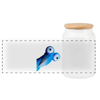 Funny blue bird with big eyes - Panoramic Cookie Jar with Wooden Lid - white - Front