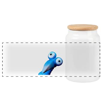 Funny blue bird with big eyes - Panoramic Cookie Jar with Wooden Lid - white - Front