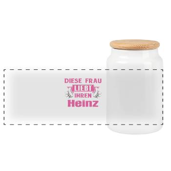 Diese Frau liebt ihren Heinz - Panorama Keksdose mit Holzdeckel - Weiß - Vorne