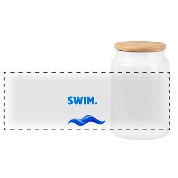 Essen Sie Schlaf-Schwimmen-Wiederholungs-lustiger Schwimmer - Panorama Keksdose mit Holzdeckel - Weiß - Vorne