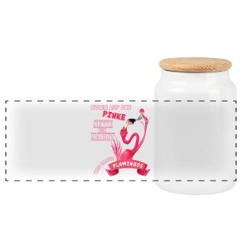 Wir haben Flamingos - Panorama Keksdose mit Holzdeckel - Weiß - Vorne