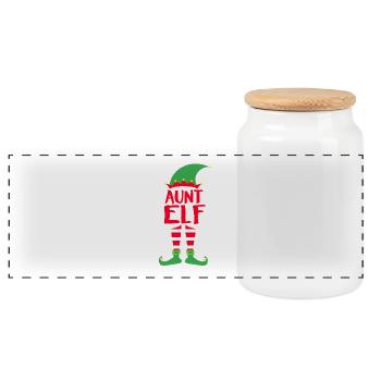 Aunt Aunt Elf - Christmas Family Gift Xmas - Panoramic Cookie Jar with Wooden Lid - white - Front