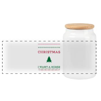 Tout ce que je veux - Cheval de Noël vilain petit cadeau Sweater - Boîte à biscuits avec couvercle en bois - blanc - Devant