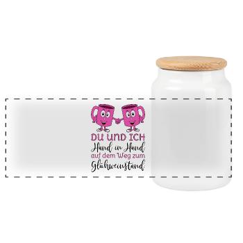 Glühwein Tassen Du und Ich Hand in Hand in pink - Panorama Keksdose mit Holzdeckel - Weiß - Vorne