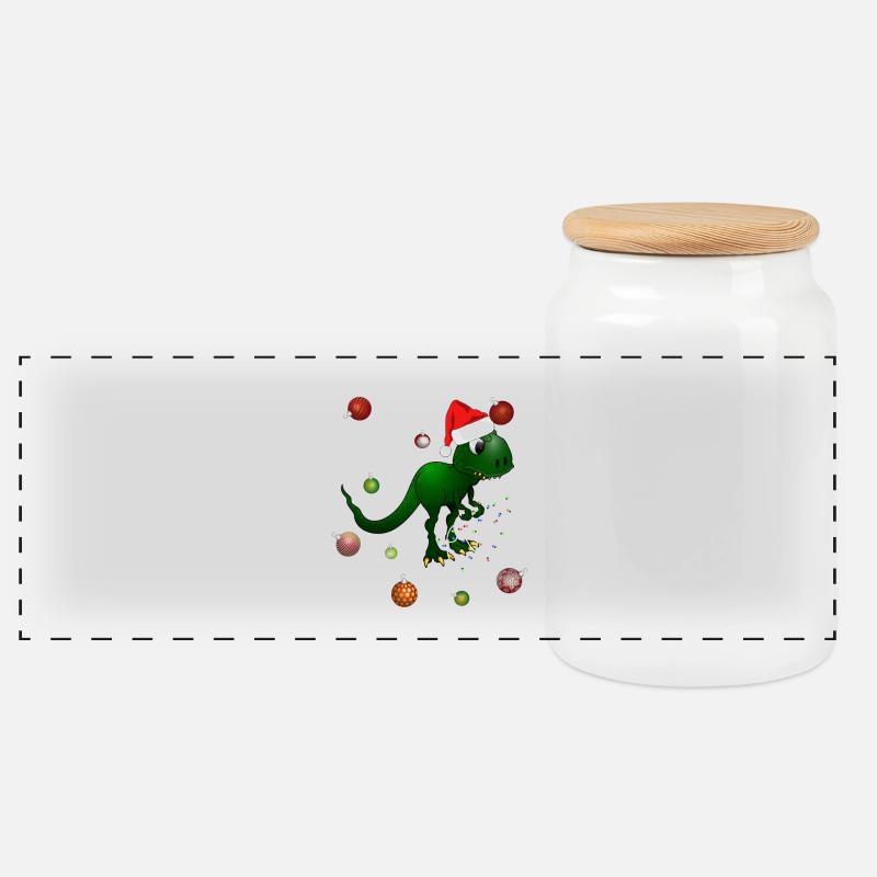 Christmas Dinosaur Rawr - Panorama Keksdose mit Holzdeckel - Weiß
