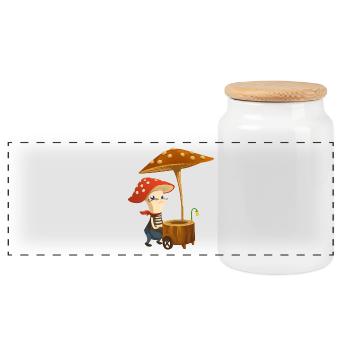mushrooms mushrooms fungi veggie vegetables vegetables131 - Panoramic Cookie Jar with Wooden Lid - white - Front
