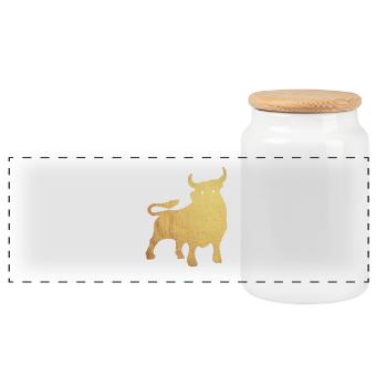 gold stier - Panorama Keksdose mit Holzdeckel - Weiß - Vorne