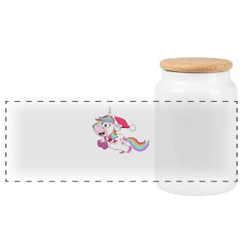 Merry Christmas Unicorn - Panorama Keksdose mit Holzdeckel - Weiß - Vorne