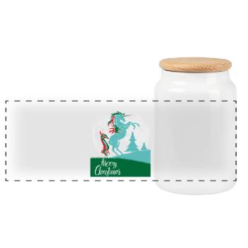 Unicorn Merry Christmas Shirt Gift - Panoramic Cookie Jar with Wooden Lid - white - Front