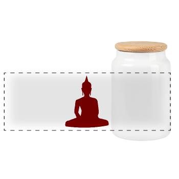 Buddhism - Panoramic Cookie Jar with Wooden Lid - white - Front