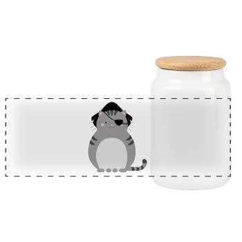 Piraten-Katze - Panorama Keksdose mit Holzdeckel - Weiß - Vorne