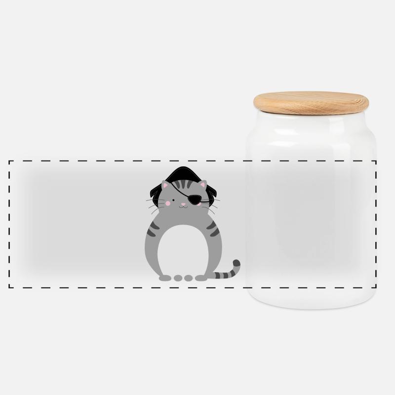 Piraten-Katze - Panorama Keksdose mit Holzdeckel - Weiß