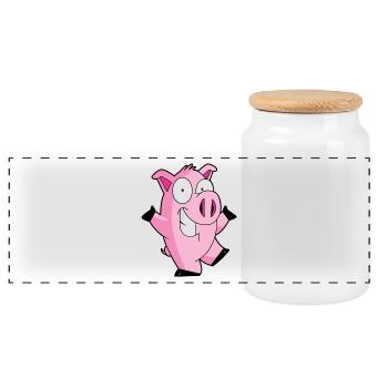 Pig - Panoramic Cookie Jar with Wooden Lid - white - Front