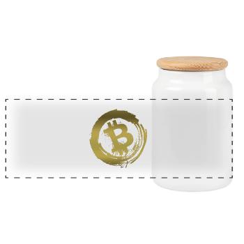 Bitcoin in Gold - Panorama Keksdose mit Holzdeckel - Weiß - Vorne