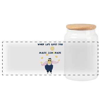 Lemon funny character lemonade child baby juice - Panoramic Cookie Jar with Wooden Lid - white - Front