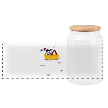 pêche pêcheur bateau barque poisson voilier ancre - Boîte à biscuits avec couvercle en bois - blanc - Devant