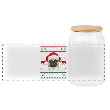Merry Pugmas Funny Pug Christmas Ugly Sweater - Panoramic Cookie Jar with Wooden Lid - white - Front